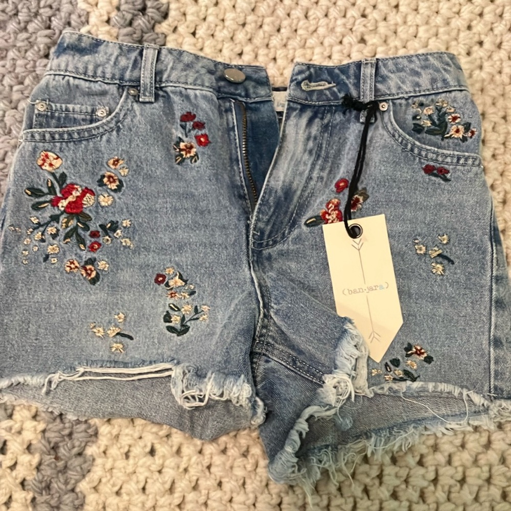Embroidered Denim Shorts